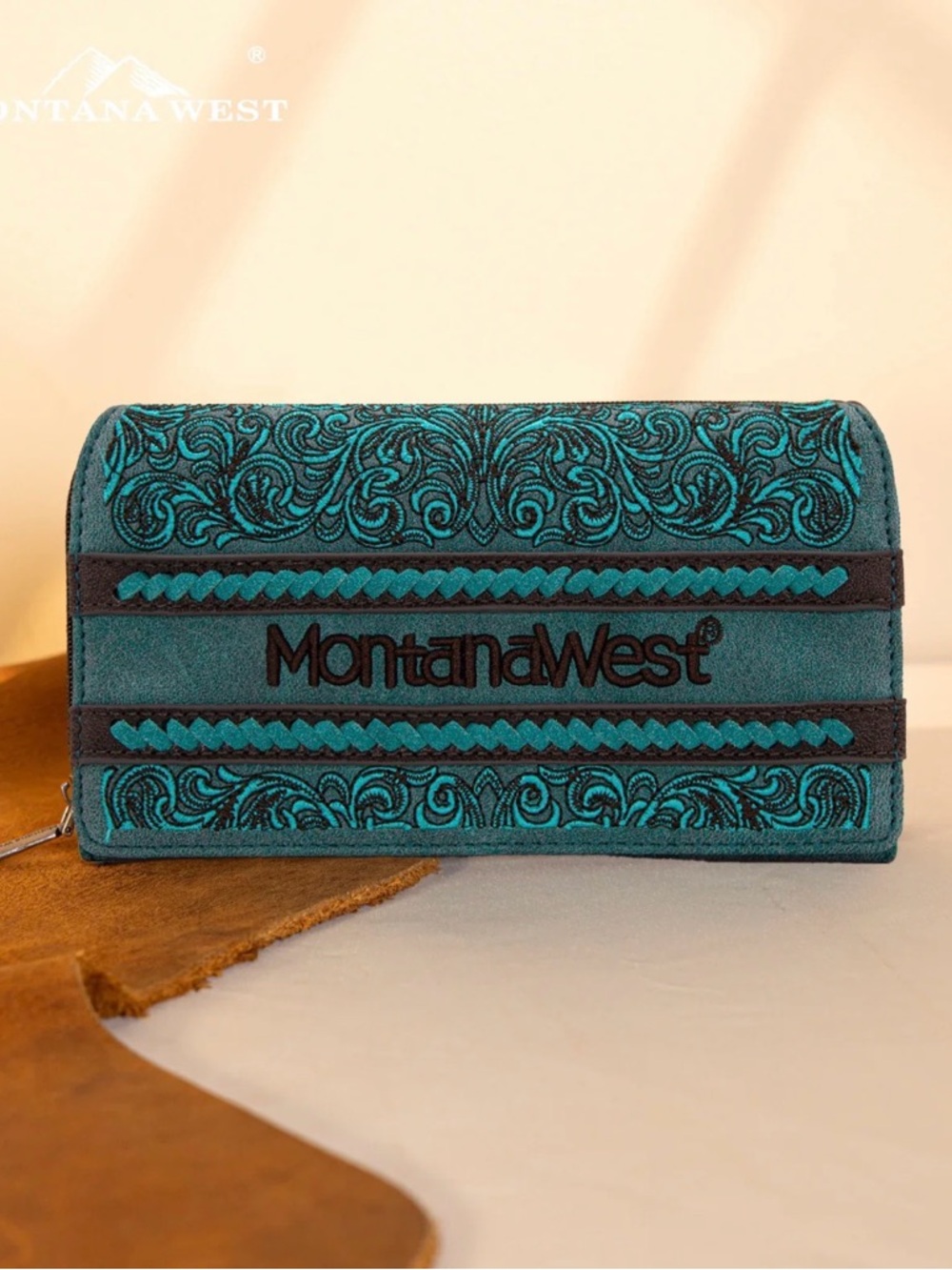 Montana West Teal and Brown Embroidered Western Wallet